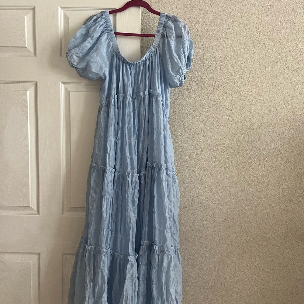 Blue Ruffled Tiered Maxi Sundress